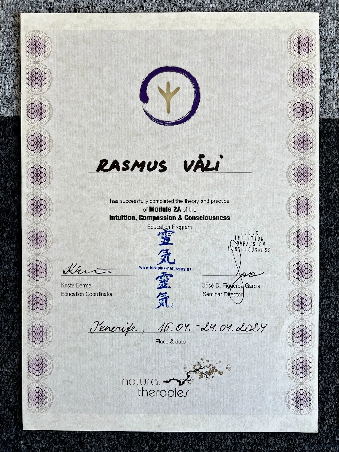 Rasmus Väli ICC 2A certificate, Tenerife 2024